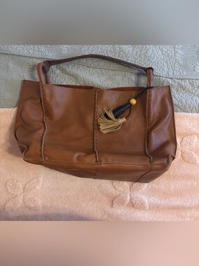 The Sak Brown Leather Los Feliz Tote with Tassel Charm
